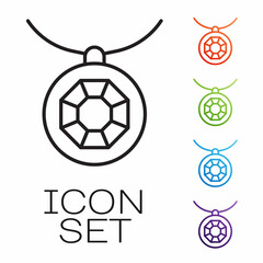 Black line Pendant on necklace icon isolated on white background. Set icons colorful. Vector