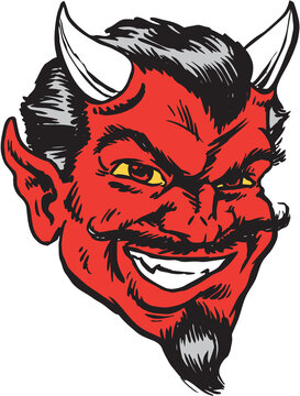 Devil Mascot Head Smiling Vector Illustration