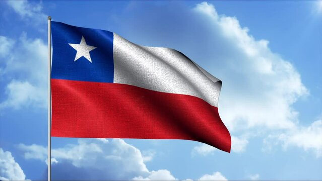 Flag of Chile. Motion. A bright flag of a Latin American country located on the coast .A flag fluttering like a wind in the sky.