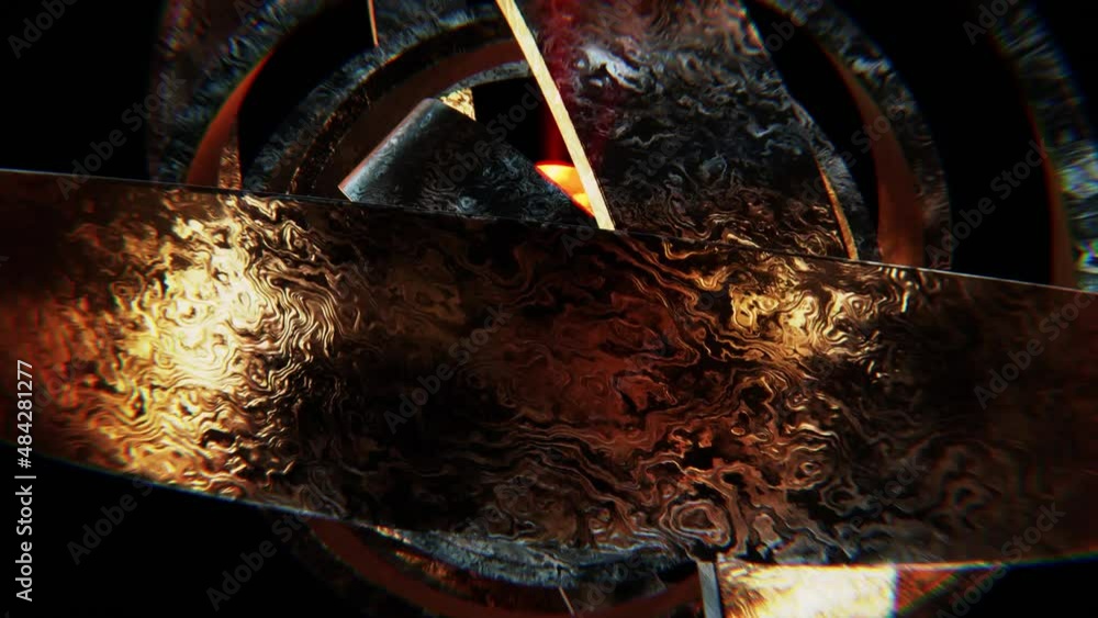 Aufkleber realistic looping abstract 60 fps 3d animation of the solid metal rings rotating around the hot reac