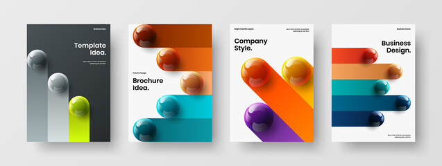 Abstract corporate cover design vector template collection. Vivid 3D balls pamphlet layout composition.