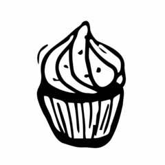 Cupcake doodle drawing. Icon suitable for logo, pattern design. Vector illustration.