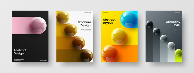 Original banner A4 design vector illustration collection. Fresh 3D balls flyer layout set.