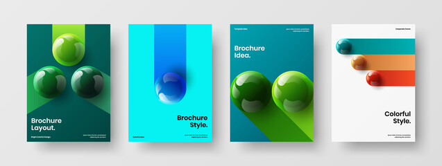 Geometric brochure A4 vector design concept set. Abstract 3D balls flyer illustration composition.