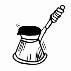 Coffee cezve Hand drawing sketch doodle illustration style. Cezve, traditional turkish coffee pot.