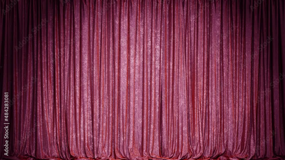 Poster realistic 3d animation of the luxurious and fancy pinky red textured velvet show stage curtain rende
