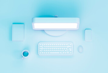 Top Blue Creative Toy Workspace 3d Illustration