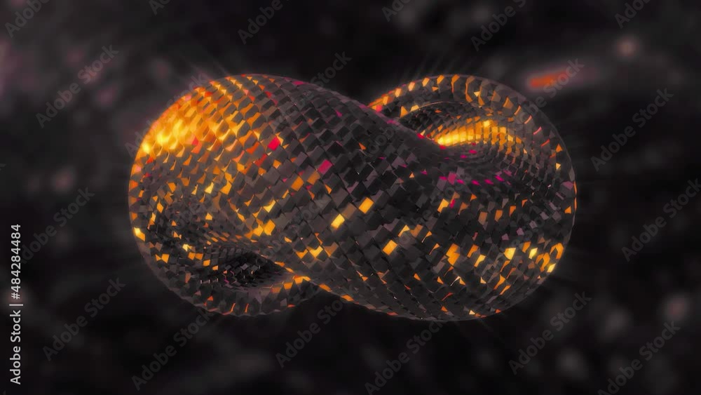 Poster a twisted loop in abstraction.motion. orange shiny twist in abstraction on a shiny background.