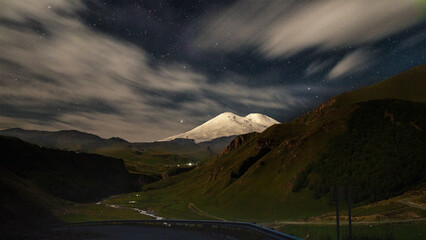 Elbrus and stars, the highest mountain in Europe