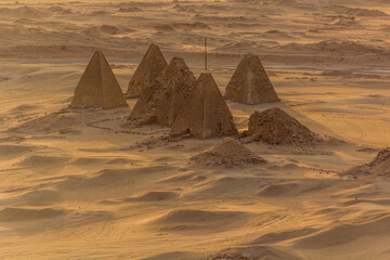 Aerial view of Barkal pyramids in the desert near Karima town, Sudan