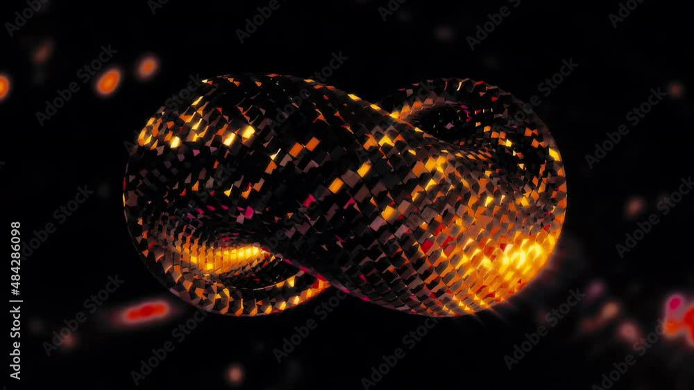 Poster 3d spiral with shiny squares. motion. looped moving spiral of sequins on dark background. 3d spiral 