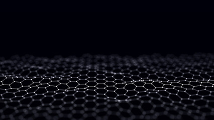 Digital technology. Futuristic background of glowing particles in motion. Large amount of data. 3D...
