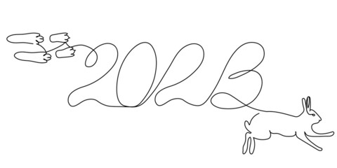 2023, new year, hare, rabbit, ears, continuous one line drawing.