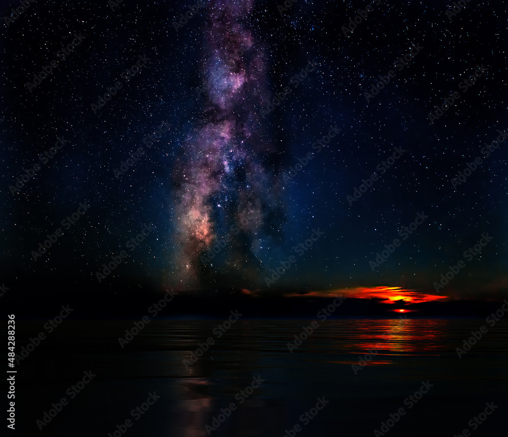 Wall mural the moon sets next to the milky way