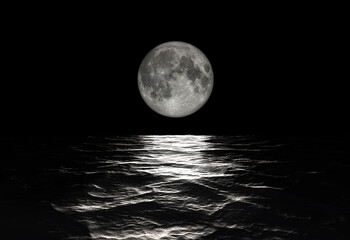 Fototapeta premium Full Moon setting over Choppy Waters