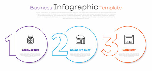 Set line Coffee jar bottle, Market store and Online ordering and delivery. Business infographic template. Vector