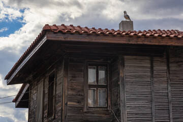 Fototapeta na wymiar Wooden traditional house on the Old Town of Nesebar city in Bulgaria