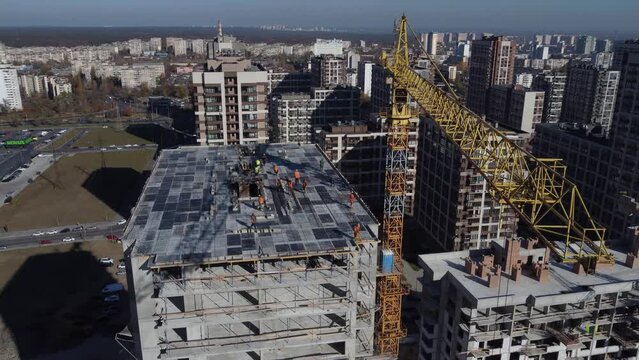 construction of a new microdistrict in Kyiv, Ukraine. panorama