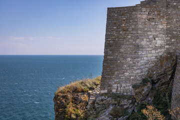 Fototapeta na wymiar Renovated walls of ancient fort on Cape Kaliakra on Black Sea coast in Bulgaria