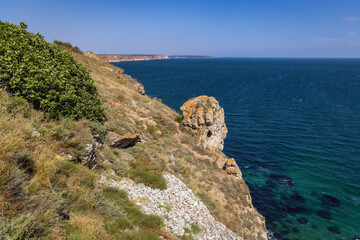 Rocky cliff on Cape Kaliakra on Black Sea coast in Bulgaria