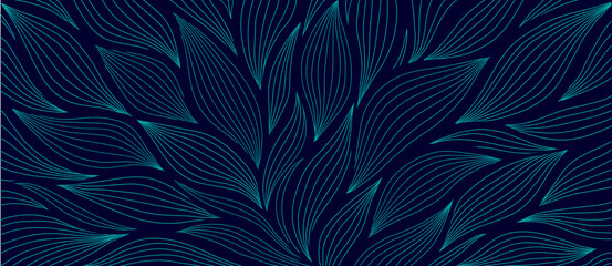 Luxury floral pattern with hand drawn leaves. Elegant astract background in minimalistic linear style.