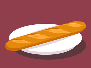 Loaf of breat illustration isolated. French baguette on a plate. Baking bread symbol.