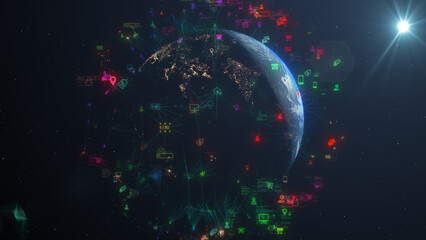 Naklejka premium internet online shopping, buying and selling online through e-commerce marketplaces using Buy Now Pay Later, BNPL payment option - Conceptual 3D Illustration Render