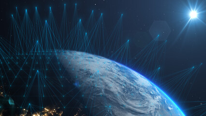 Satellite and nanosatellite global data telecommunication connectivity - Conceptual 3D Illustration Render