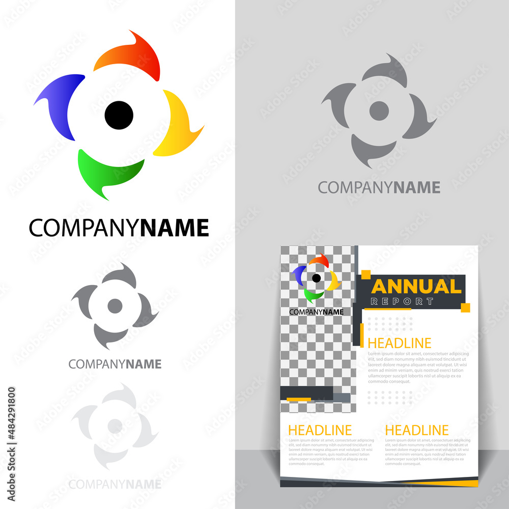 Poster simple wave logo design with gradient color in circle shape on white background