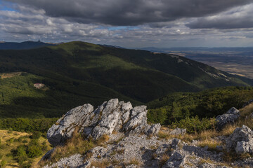 Rocky peak called Eagles Nest on Shipka Pass, part of Bulgarka nature park in Balkan Mountains, Bulgaria