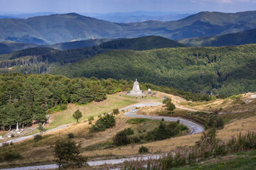 Path to memorial of Russian Tsar Alexander II on Shipka Pass, Balkan Mountains in Bulgaria