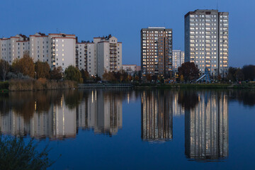 Fototapeta na wymiar View on apartment buildings in Goclaw area of Warsaw city, Poland