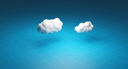 Cloud background. Clouds above a blue grid. Cloud computing background. to put something under. 3D illustration, 3D rendering.
