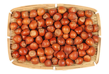 Hazelnuts on a white background