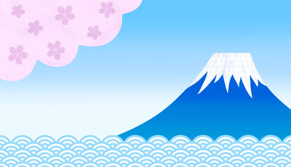 青空を背景にした富士山と青海波と桜
