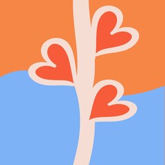 Three abstract hearts on the background of two colors