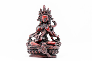 Close up statue of goddess Saraswati with musical instrument