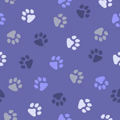 Crédence de cuisine en verre imprimé Pantone 2022 very peri Vector, seamless pattern. Abstraction, color of the year 2022, traces of paws of a cat, a dog on a very peri background. For prints, packaging, social media, web.