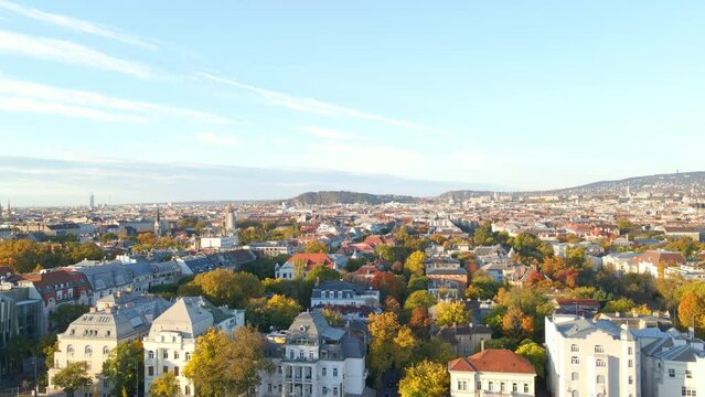 Aerial of the hills of Budapest with its historical neighborhoods
