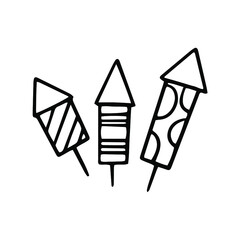 vector illustration christmas theme linear drawing sketch doodle winter hat mittens firecrackers 