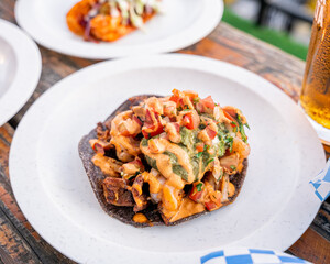Shrimp ceviche tostada with Mexican ingredients