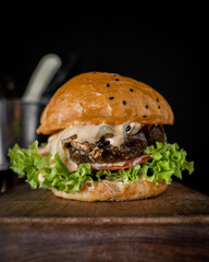 delicious and appetizing vegan portobello mushroom burger