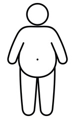 overweight person icon, obesity linear illustration, isolated on white
