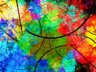 Composición de arte digital conceptual consistente en cruce de líneas rectas y trazos elípticos...