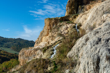 Ancient hot thermal springs and pool in nature park Dei Mulini, Bagno Vignoni, Tuscany, Italy