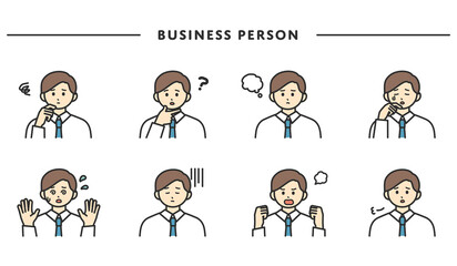 男性社員の表情とジェスチャーのイラスト素材セット