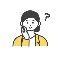女性社員が悩んでいる表情のイラスト素材