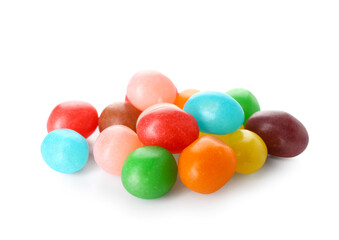 Multicolored jelly beans on white background