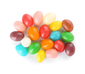 Multicolored jelly beans on white background