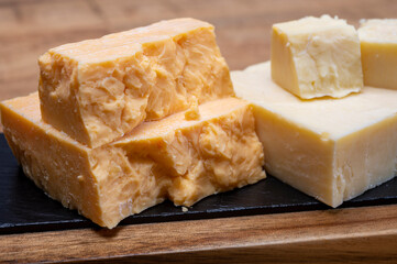 British cheeses collection, Scottish coloured and English matured cheddar cheeses